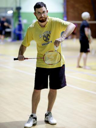 Cairns Post reporter Jacob Grams had a go at badminton with Cairns Badminton Club. Picture: Marc McCormack