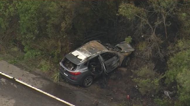 The major highway remained closed in both directions four hours after the crash. Picture: 9News