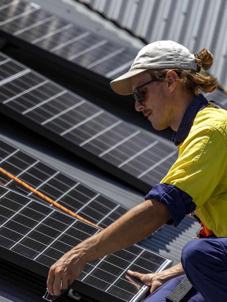 Solar power panels being installed.