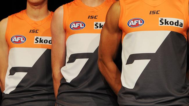 The Greater Western Sydney Giants jersey at their launch as a club. Maryborough’s new team could look like this next year. Picture: Michael Dodge