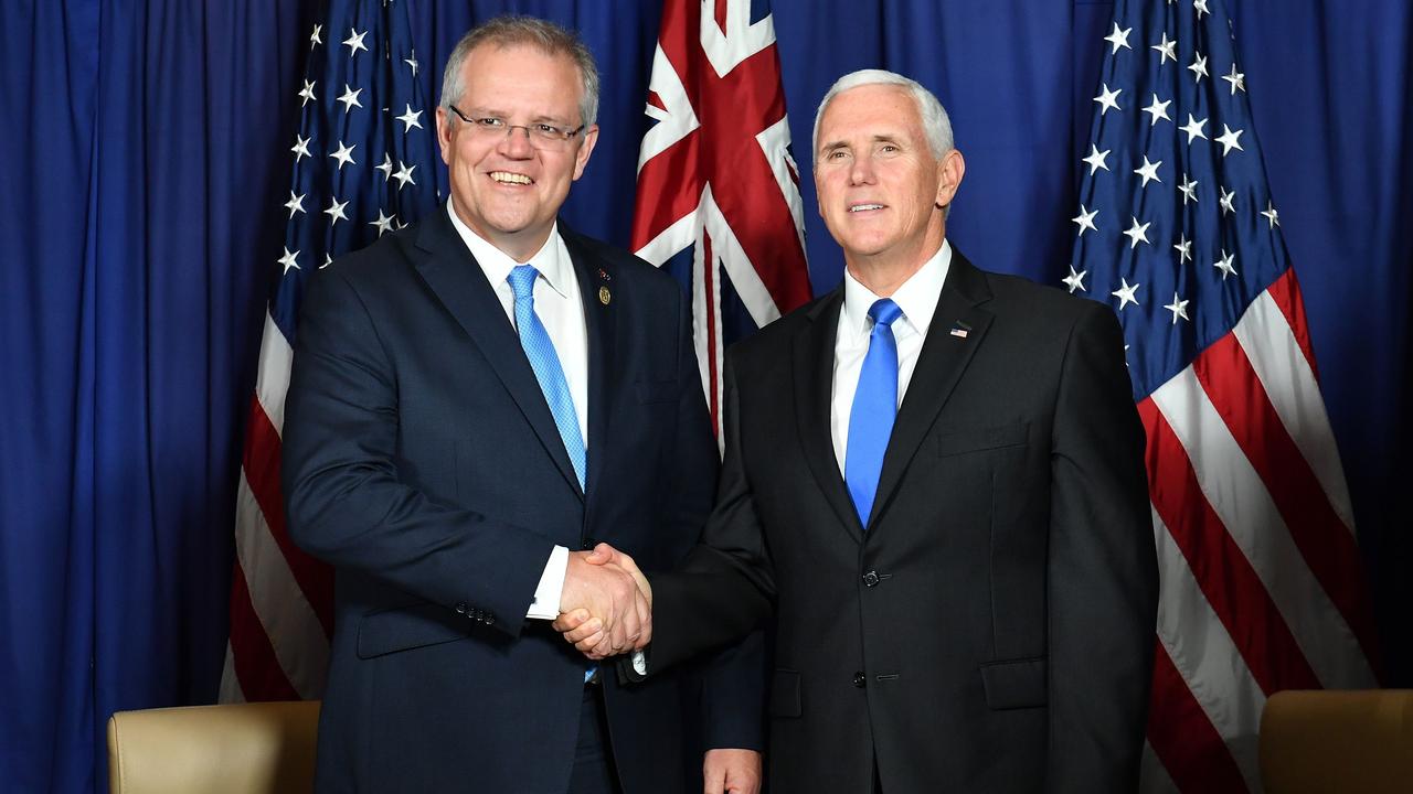 US Vice President Mike Pence with Australia's Prime Minister Scott Morrison ahead of the APEC Summit. Picture: Saeed Khan/AFP