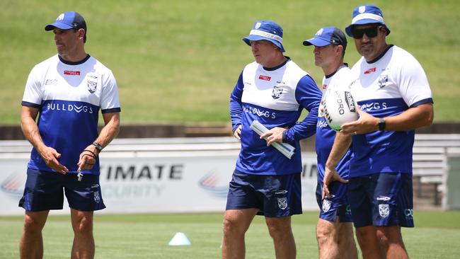 Trent Barrett with his Canterbury coaching staff. Picture: Bulldogs Digital