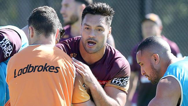 Alex Glenn in action during a Brisbane Broncos training session in Brisbane, Tuesday, August 6, 2019. (AAP Image/Jono Searle) NO ARCHIVING