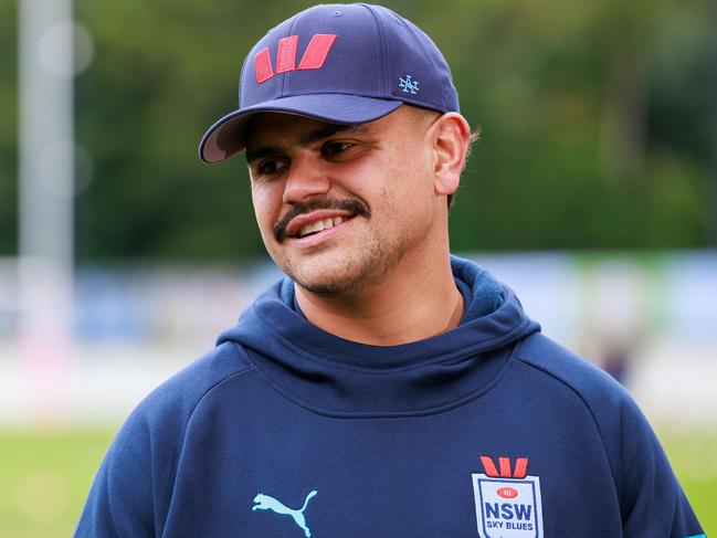 Daily Telegraph. 17, June, 2024.NSW Blues player, Latrell Mitchell, during a Westpac NSW Blues Junior Football Clinic, at the NSWRL Centre of Excellence, today.20 clubs from around the state brought kids to meet the NSW Origin players.Picture: Justin Lloyd.