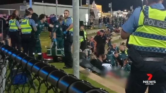 Paramedics and police swarm Nick Martin at Perth Motorplex on December 12. Credit: 7 NEWS