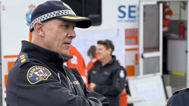 Inspector Andrew Keane, of Bellerive Police, at Rokeby, where an operations centre has been established as part of the ongoing search for missing man, Greg Pearton. Picture: Tasmania Police.