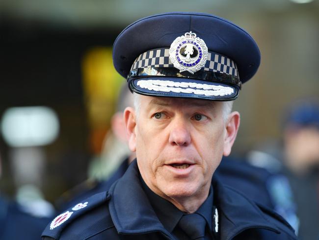 South Australian Police Commissioner Grant Stevens speaks to the media in Adelaide, Tuesday, July 30, 2019. The emergency services are giving blood to the Red Cross. (AAP Image/David Mariuz) NO ARCHIVING.