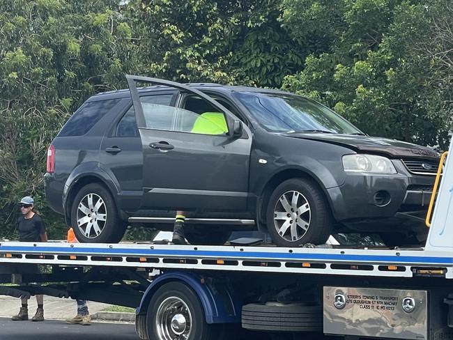 A black Ford Territory could be seen with minimal damage to its front bumper following the incident. Picture: Fergus Gregg.