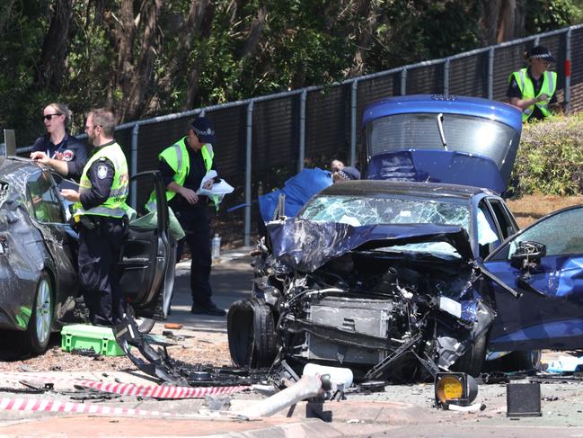 Scene of a fatal crash at the intersection of Castle Hill Drive and Dohles Rocks road at Murrumba Downs on Thursday. Picture Lachie Millard