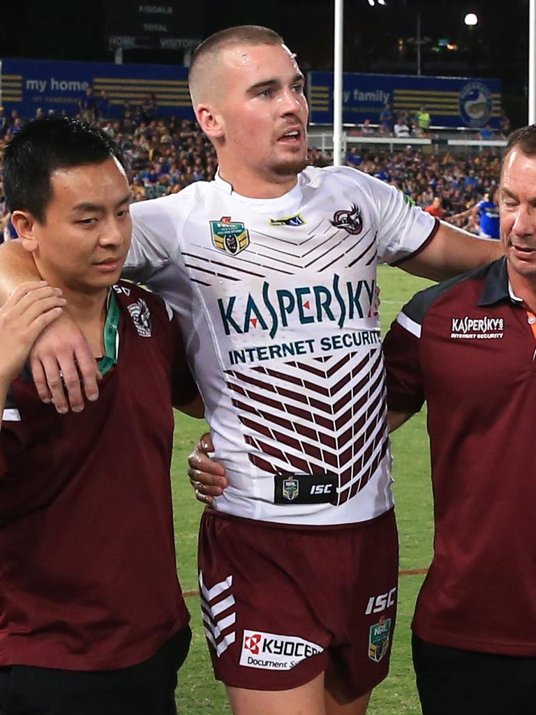 Gutherson suffered an ACL injury in Round 1 of 2015, which would end up being his last game for Manly. Picture: Mark Evans.