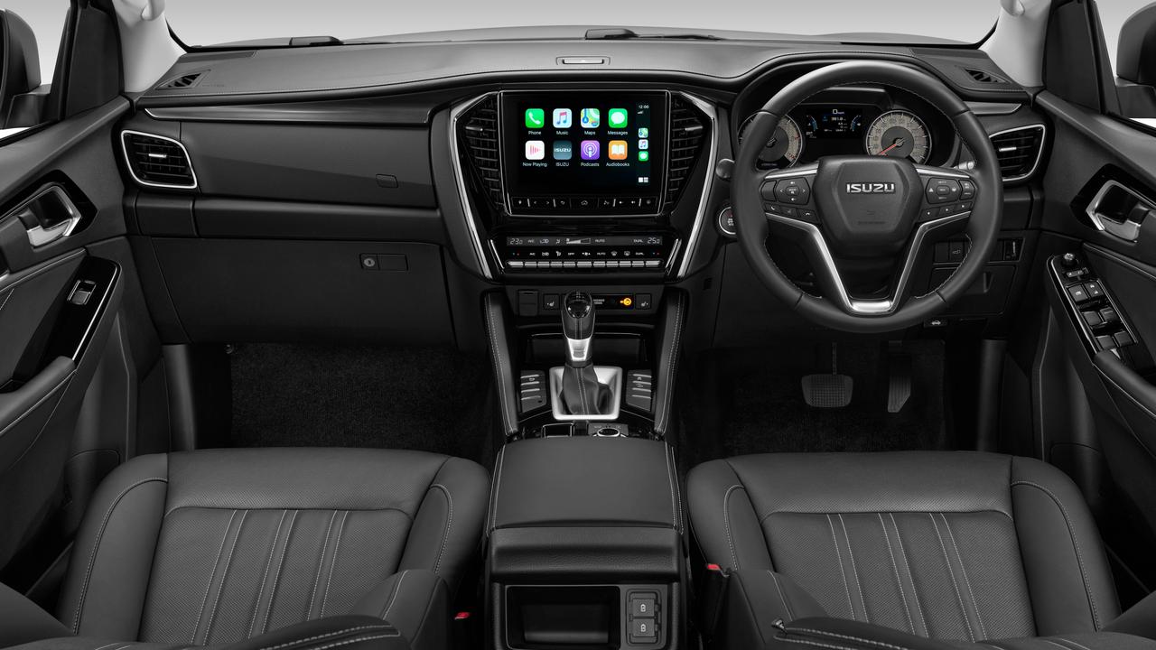 The Isuzu MU-X LS-T has a nine-inch touchscreen armed with Apple CarPlay/Android Auto, satnav, voice recognition and an eight-speaker sound system.