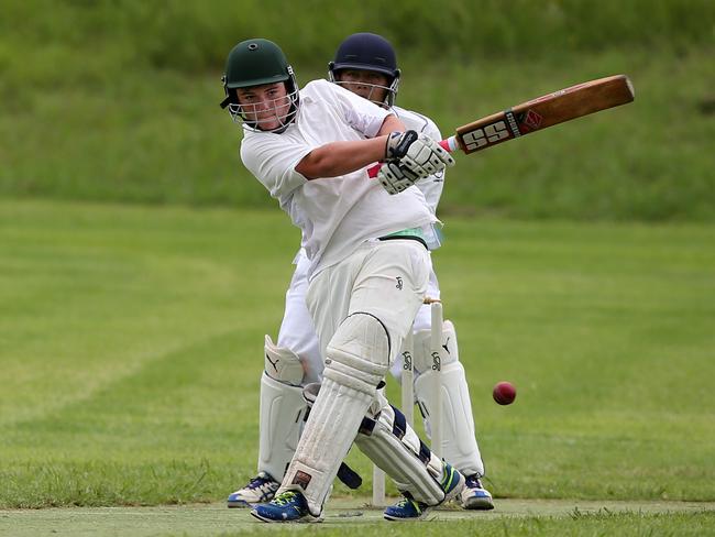 Ryan Curruthers batting during the under 15 Div 2 Junior cricket grand final between Cobbitty Narellan v Collegians at Stromferry Oval, St Andrews. Picture: Jonathan Ng