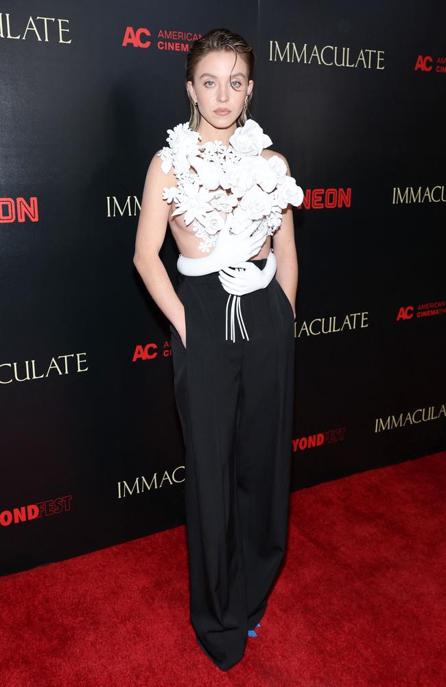 Sydney Sweeney goes braless at Immaculate movie premiere