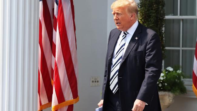 Mr Trump at his Bedminster golf club today. Picture: Michael M. Santiago/Getty Images/AFP