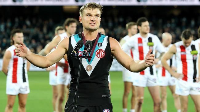 Ollie Wines is happy at Port Adelaide after being linked with a trade. Picture: Getty Images