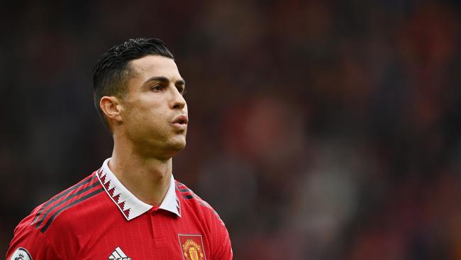 MANCHESTER, ENGLAND - OCTOBER 16: Cristiano Ronaldo of Manchester United reacts during the Premier League match between Manchester United and Newcastle United at Old Trafford on October 16, 2022 in Manchester, England. (Photo by Dan Mullan/Getty Images)