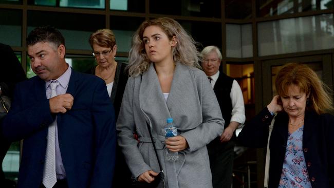 Kylie Blackwood's family leave the committal hearing for Scott Alan Murdoch in 2017. Picture: AAP Image/Mal Fairclough.