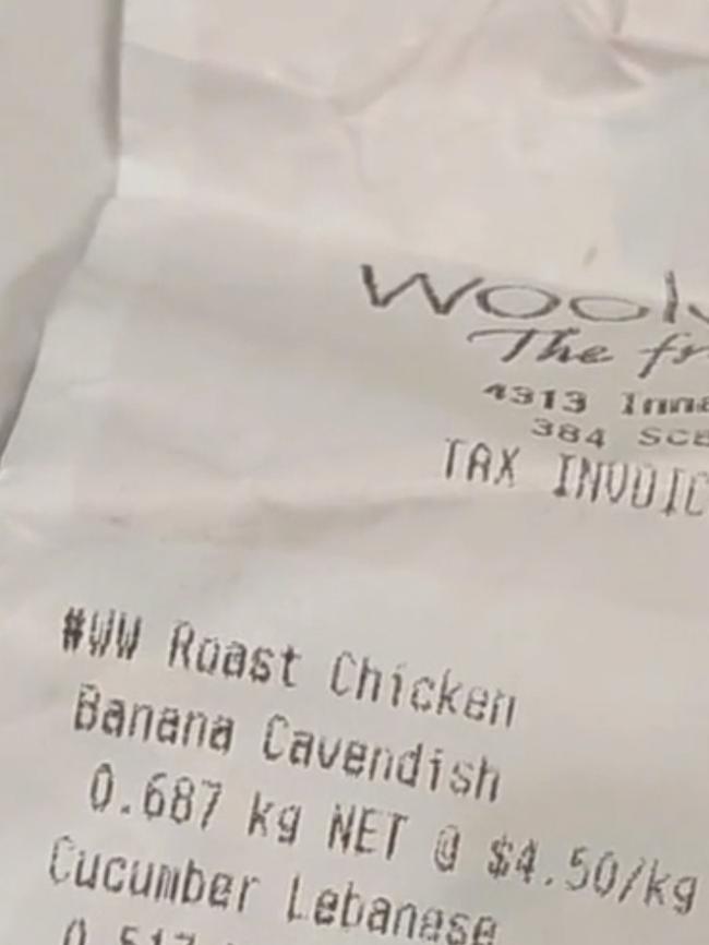 The first item scanned on the woman’s receipt was a roast chicken. Picture: TikTok