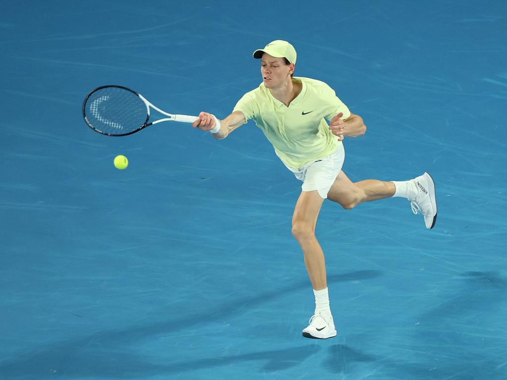 Jannik Sinner plays a forehand against Alexander Zverev. Picture: Getty