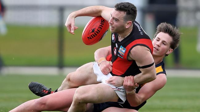 Zach Molloy tackles Brendan O'Sullivan. Picture: Andy Brownbill