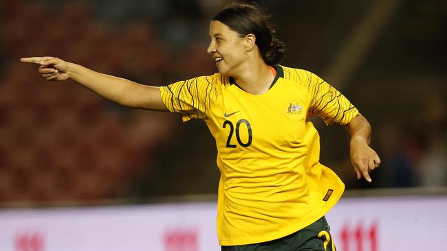 Predictably, it was Sam Kerr who broke the deadlock. (AAP Image/Darren Pateman)