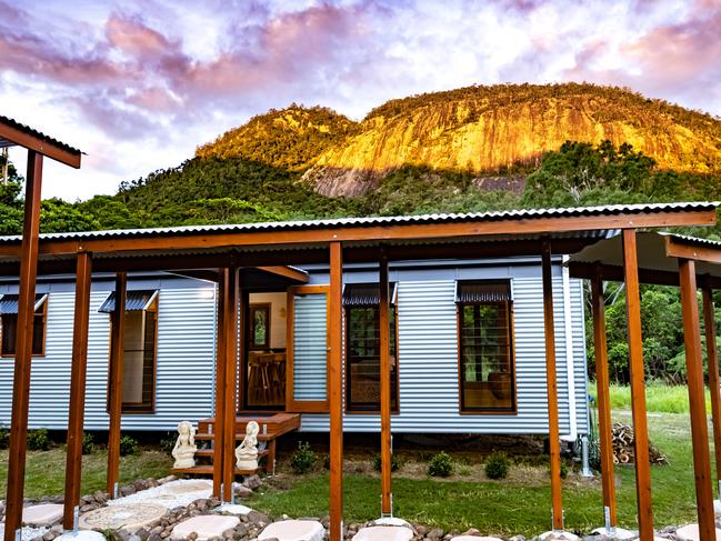 The Mount Jukes Eco Resort, built from scratch by yoga aficionado David Deakin, holds glamping tents and a half-moon shaped house that face Mt Jukes and Mr Deakin says the âenergyâ of the property has to be experienced to be understood. Picture: Contributed