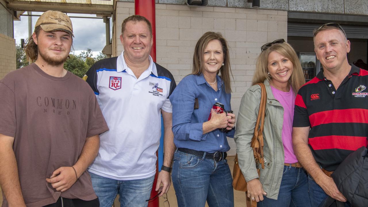 ( From left ) Ryan Howard, Matt Howard, Jane Hopgood, Skye Marsh and Mick Marsh. Brett Forte Super 10s Memorial Rugby Challenge. QPS vs The Army. Saturday, August 14, 2021. Picture: Nev Madsen.