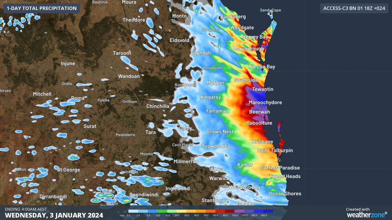 Rain soaked Brisbane and the Sunshine Coast overnight to Wednesday morning with up to 500mm falling in some areas. Photo: Weatherzone