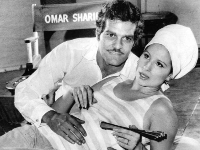 Actors Omar Sharif and Barbra Streisand during rehearsal for 1968 film Funny Girl.