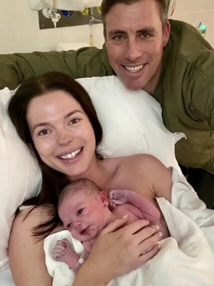 Matthew Richardson, wife Genevieve and newborn Riley.