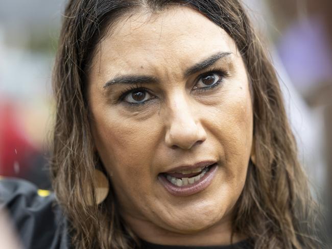 CANBERRA, AUSTRALIA - MARCH 23: Senator Lidia Thorpe attends the anti rally at Anti-transgender activist Kellie Jay-Keen's rally at Parliament house in Canberra. Picture: NCA NewsWire / Martin Ollman