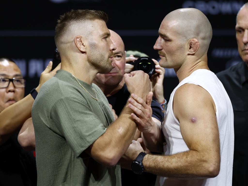 Dricus Du Plessis UFC middleweight champion and Strickland, No. 1 UFC middleweight face off at the UFC 312 press conference. Picture: Jonathan Ng