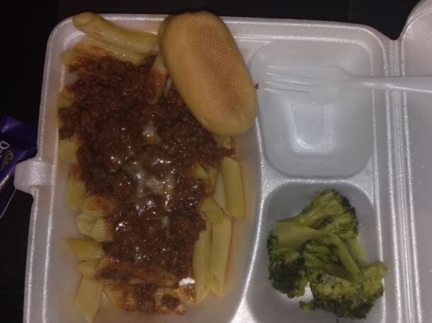 Travellers returning to Australia are placed in a hotel for two weeks of quarantine. Some have been happy with the provided food at some hotels, others, like the traveller who photographed this meal, have not. Picture: Supplied