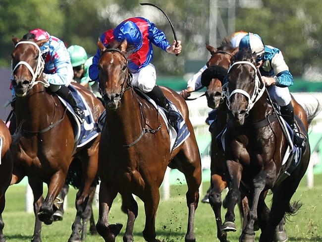 SYDNEY, AUSTRALIA - FEBRUARY 22: Ashley Morgan riding Our Anchorage win Race 7 Parramatta Cup during Sydney Racing at Rosehill Gardens on February 22, 2025 in Sydney, Australia. (Photo by Jeremy Ng/Getty Images)