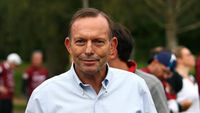 9/4/18 Former PM Tony Abbott in Warragul prior to leaving on the next leg of his Pollie Pedal through the Latrobe Valley. Aaron Francis/The Australian