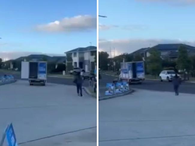 The Liberal Party has been struck by a second bout of truck trouble after a campaign truck appeared to have driven off with the back doors swinging wide open just a week after another crashed into the site of an early voting centre. Picture: Facebook.