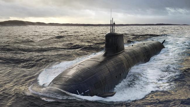 An artist’s impression of the future AUKUS-class nuclear-powered submarine. Picture: BAE Systems