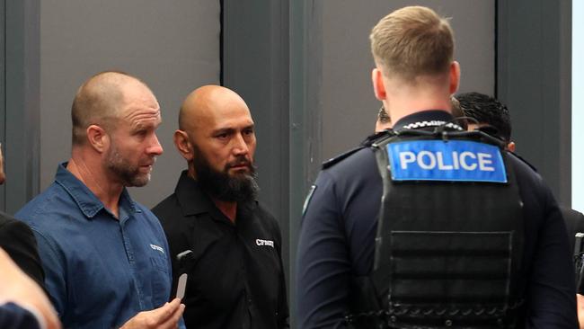 Two CFMEU members got removed by security and police after shouting during the Queensland Major Contractors Association Breakfast in Brisbane. Picture: Tertius Pickard