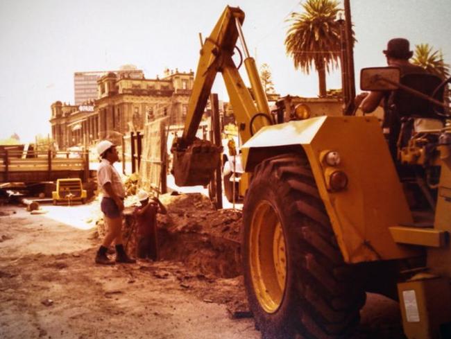 Digging up Spring Street for Parliment Station in 1982. Picture: PROV.