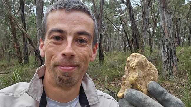 Luke Phillips, an amateur gold hunter, found a 850g nugget last August. He is one of thousands seeking their fortune and glory. Picture: The Times