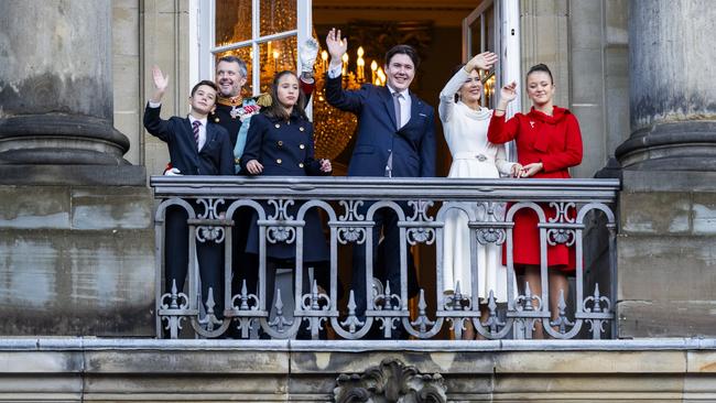 King Frederik X with Queen Mary, Crown Prince Christian, Princess Isabella, Prince Vincent and Princess Josephine enters the balcony on Amalienborg Castle after his proclamation. Picture: Getty Images