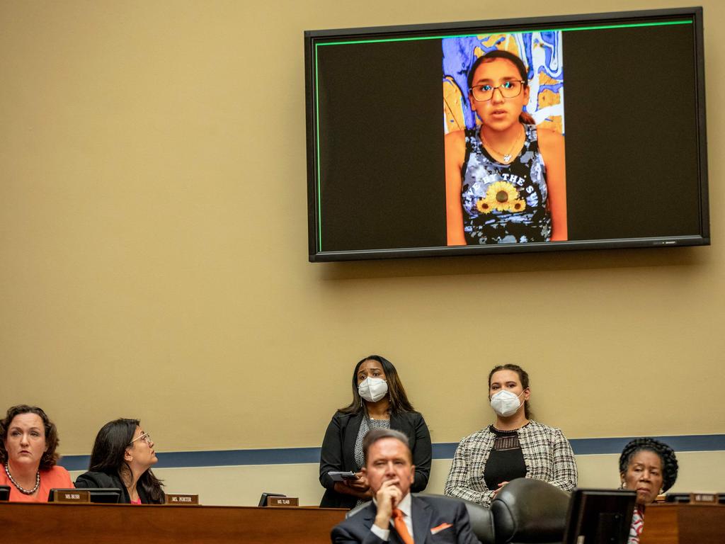 Miah Cerrillo testifies to the House Oversight and Reform Committee on Wednesday. Picture: Jason Andrew/AFP