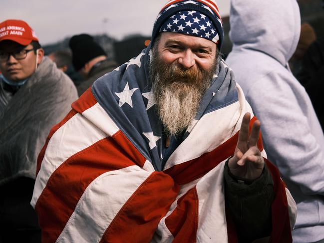 A Trump supporter gestures at the “Stop the Steal’” rally. Picture: Getty Images/AFP