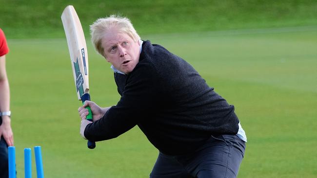 Boris Johnson MP takes to the wicket during a visit to Chester-Le-Street Cricket Club as part of the Brexit tour.