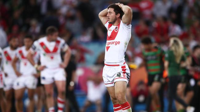 Dragons halfback Ben Hunt looks dejected at full-time. Picture: Getty Images