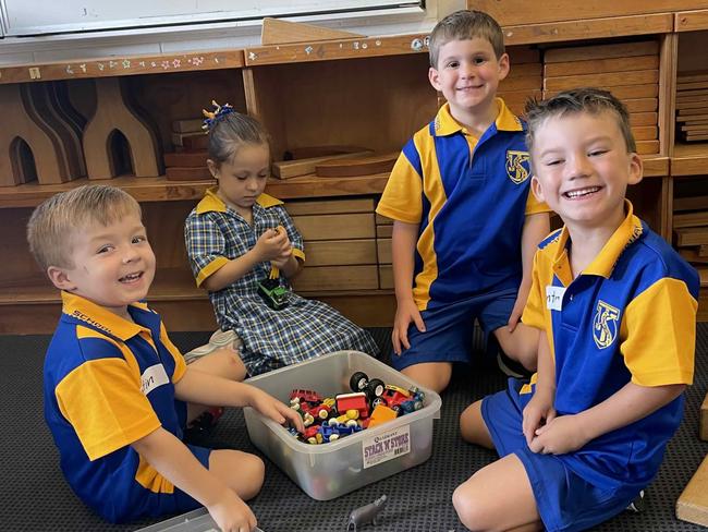 Hunter, Austin, Theo and Katie at Torquay State School for their first day of Prep.