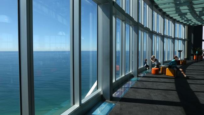 Visitors enjoy the view from the top floor of QI, Gold Coast. Picture: Regi Varghese