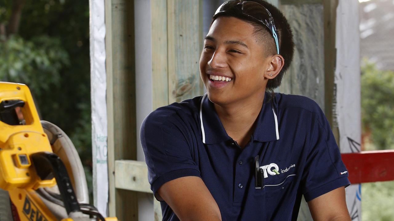 Apprentice Carpenter Nitin Gurung is completing a Cert III in carpentry while studying Year 12. Picture: John Appleyard
