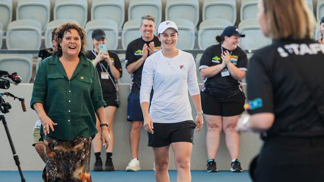 Ash Barty joined Evonne Goolagong Cawley to surprise hundreds of kids at the National Indigenous Tennis Carnival. Picture: Pema Tamang Pakhrin