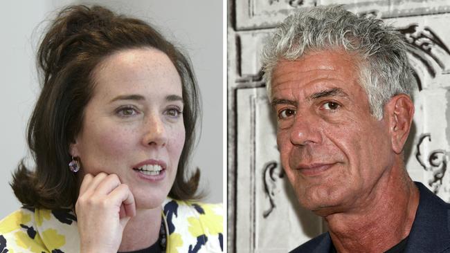 Photos from 2004 and 2016 of apparent suicide victims, fashion designer Kate Spade and chef Anthony Bourdain. Picture: AP